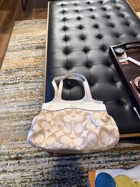 Coach Signature Canvas Tote in Beige and White